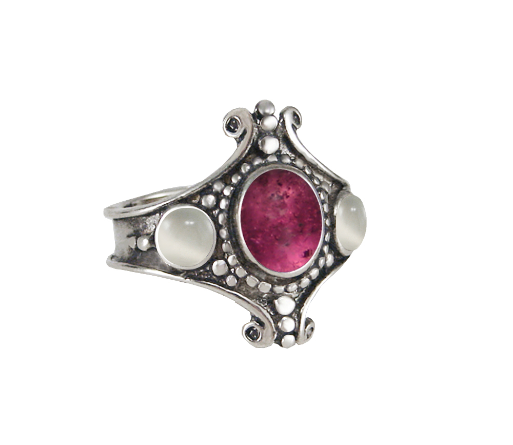 Sterling Silver Imperial Ring With Pink And White Moonstone Size 9